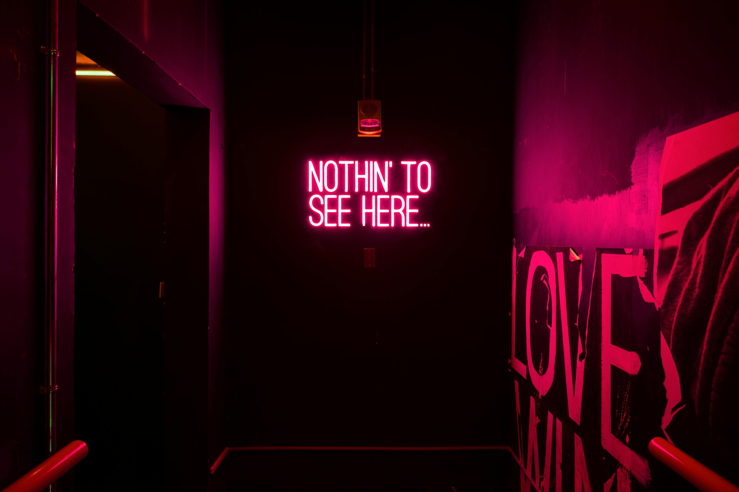 A vibrant neon sign glowing in bright colors, displaying the message "Do Not See Here" in a playful, eye-catching font.