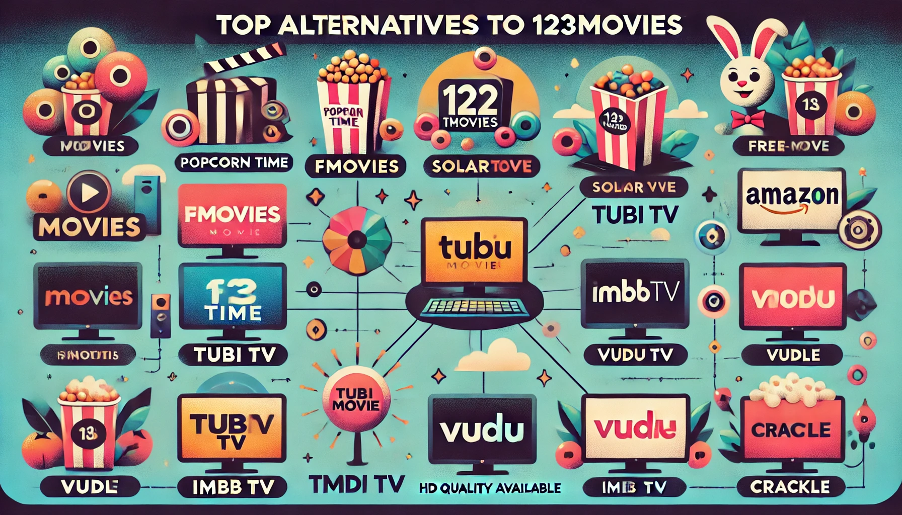 A graphic showcasing various streaming services as top alternatives to Netflix, highlighting their unique features and offerings.